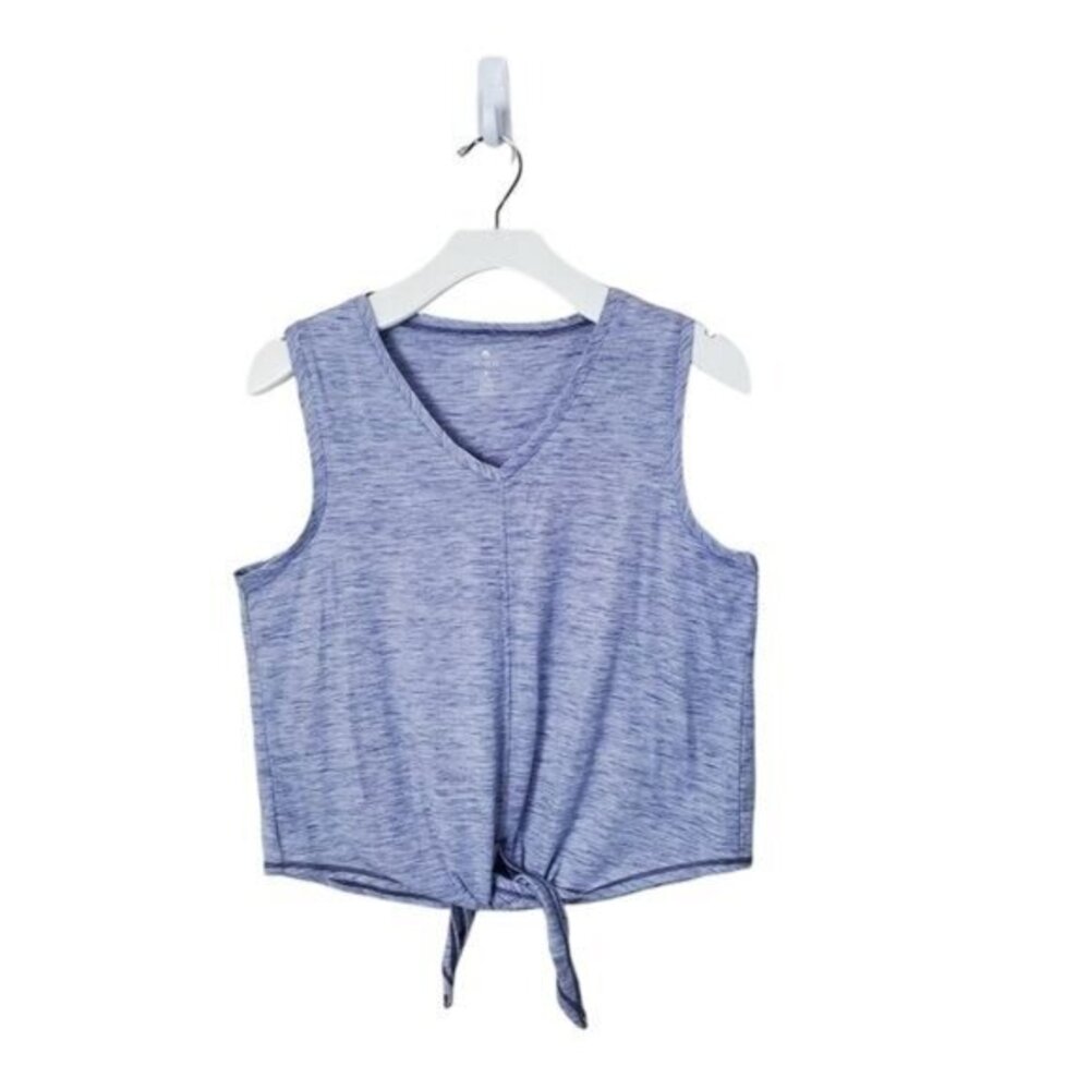 APANA Womens Tank Small Muscle Crop Tie Waist V-Neck Spade Dye Purple Gray Gym